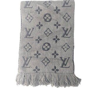 Vintage Louis Vuitton LV Gray & Black Logomania  Monogram Scarf Pre-Owned